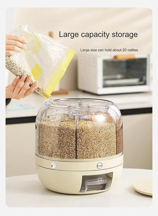Rotating Grain Dispenser for Kitchen 6 Compartment Storage Container