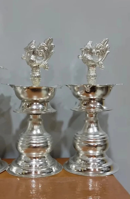 German Silver Diya for Pooja 10 Inch